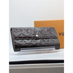 Auth Louis Vuitton Monogram Vernis Sarah Long Wallet Amarante Purple